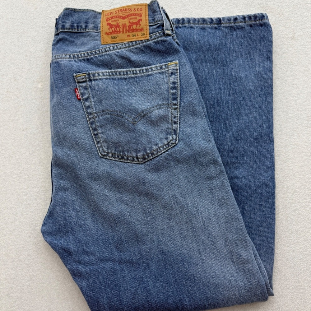 Levi 505 Regular Fit Jeans Mens 34x29 Blue Straight Leg‎ Denim Pants